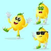 linda limón caracteres con emoticon caras vector