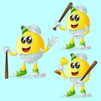 Cute lemon characters playing baseball vector