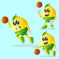 linda limón caracteres jugando baloncesto vector