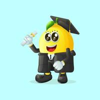 Cute lemon character wearing a graduation cap and holding a diploma vector