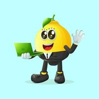 Cute lemon character typing on a computer vector