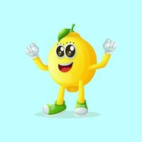 Cute lemon character making a victory sign with his hand vector