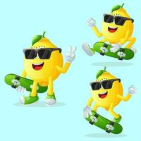 Cute lemon characters skateboarding vector