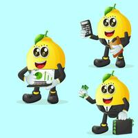 Cute lemon characters in finance vector