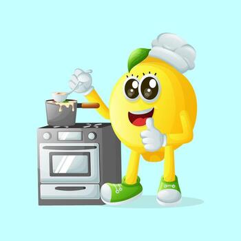 linda limón personaje Cocinando en un estufa vector
