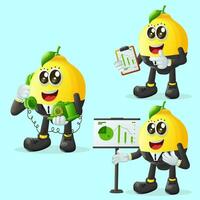 Cute lemon character at work vector