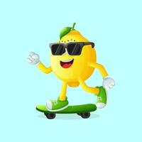 Cute lemon character skateboarding vector