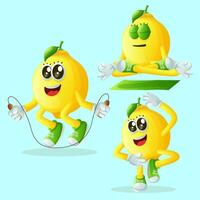 Cute lemon characters exercising vector
