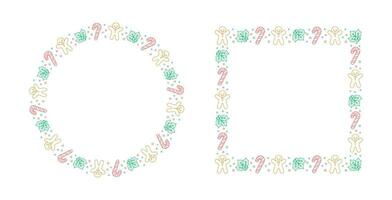 Christmas Frame Border Set. Gingerbread Cookies, Candy Cane and Mistletoe Pattern Winter Holiday Graphics. Social media post template on white background. Vector illustration.