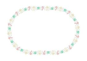 Oval Christmas Frame Border. Gingerbread Cookies, Candy Cane and Mistletoe Pattern Winter Holiday Graphics. Social media post template on white background. Isolated vector illustration.