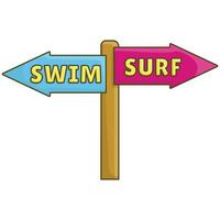 Swimmer versus Surfer illustration on white background. Vector design for beach and summer theme or concept