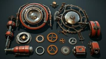 a collection of gears and other items. AI generative photo