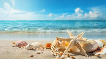 conchas y mar conchas en el playa. ai generativo foto