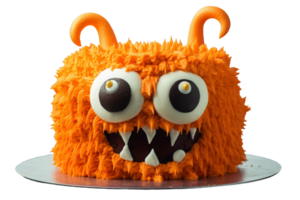 Orange monster with horn themed cake isolated on transparent background png