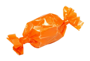 bonbons enveloppé dans Orange papier isolé sur transparent Contexte png