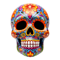 Mexico decorated blue skull, dia de los muertos skull isolated on transparent background png