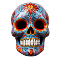 Mexico decorated blue skull, dia de los muertos skull isolated on transparent background png