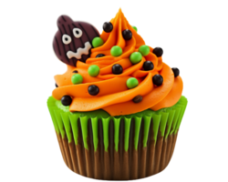 Orange cream halloween cupcake isolated on transparent background png