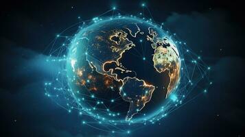 the earth is surrounded by network lines and connected to the internet. AI generative photo