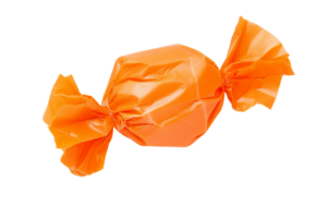 caramella avvolto nel arancia carta isolato su trasparente sfondo png
