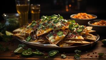 Freshness and spice on a plate, a taco feast awaits generated by AI photo