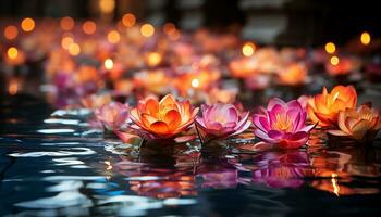 A beautiful lotus flower floats peacefully on a tranquil pond generated by AI photo