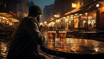 Young adults enjoying drinks at a bar in the city generated by AI photo