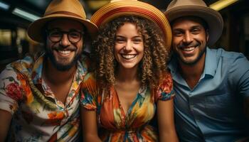 A group of young adults smiling, looking at camera outdoors generated by AI photo