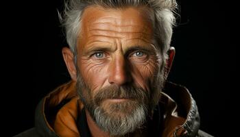 Serious senior man with gray hair looking at camera confidently generated by AI photo