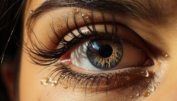 Close up of a woman eye, looking at the camera with elegance generated by AI photo