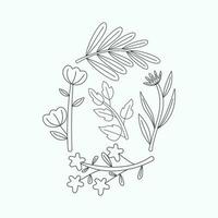 Vector illustration of floral wreath. Hand drawn botanical element isolated on white background.