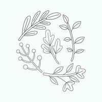 Hand drawn botanical wreath with leaves and flowers. Vector illustration.