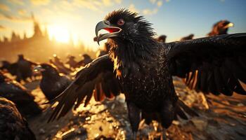 Majestic hawk soaring through sunset, symbol of freedom and beauty generated by AI photo