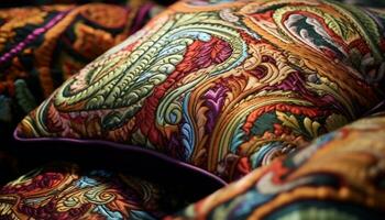 Multi colored textile pattern, decoration of cultures, silk craft generated by AI photo