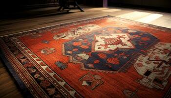 Turkish carpet decorates the elegant living room with vibrancy generated by AI photo