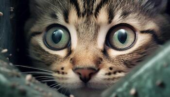 Cute kitten looking at camera, playful and curious generated by AI photo