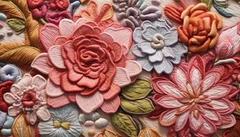 Abstract floral pattern on silk textile, close up of multi colored petals generated by AI photo