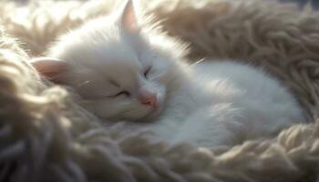 Cute kitten sleeping, fluffy fur, softness, relaxation, striped beauty generated by AI photo