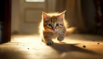 Cute kitten playing, looking at camera, softness and charm generated by AI photo