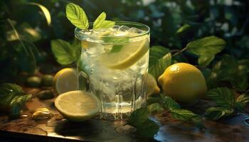 Fresh lemonade, a refreshing summer cocktail with citrus and mint generated by AI photo
