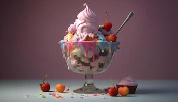 A colorful bowl of sweet, frozen berry indulgence generated by AI photo