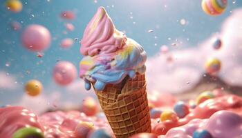 Abstract ice cream cone design, a sweet summer indulgence generated by AI photo