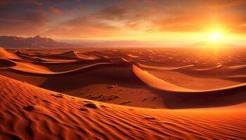 Sunset over the arid African landscape, a tranquil scene generated by AI photo