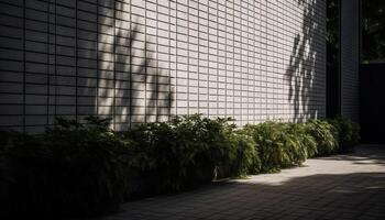 Modern glass building reflects nature growth in a futuristic cityscape generated by AI photo