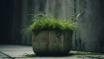 Fresh green grass grows outdoors, bringing nature beauty indoors generated by AI photo