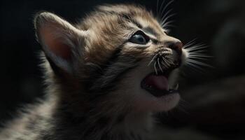 linda gatito con mullido piel y juguetón bigotes, curioso al aire libre generado por ai foto