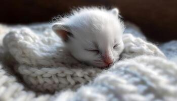 Cute kitten sleeping, small and fluffy, eyes closed, peaceful rest generated by AI photo