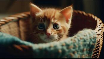 Cute kitten with soft fur and playful nature, staring curiously generated by AI photo
