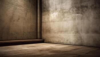 Empty domestic room with stained concrete flooring and old fashioned decoration generated by AI photo