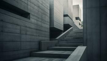 Modern staircase design in a concrete building, with clean geometric shapes generated by AI photo